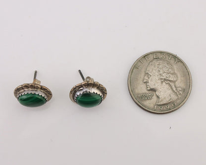 Navajo Earrings 925 Silver Natural Malachite Native American Artist C.80's