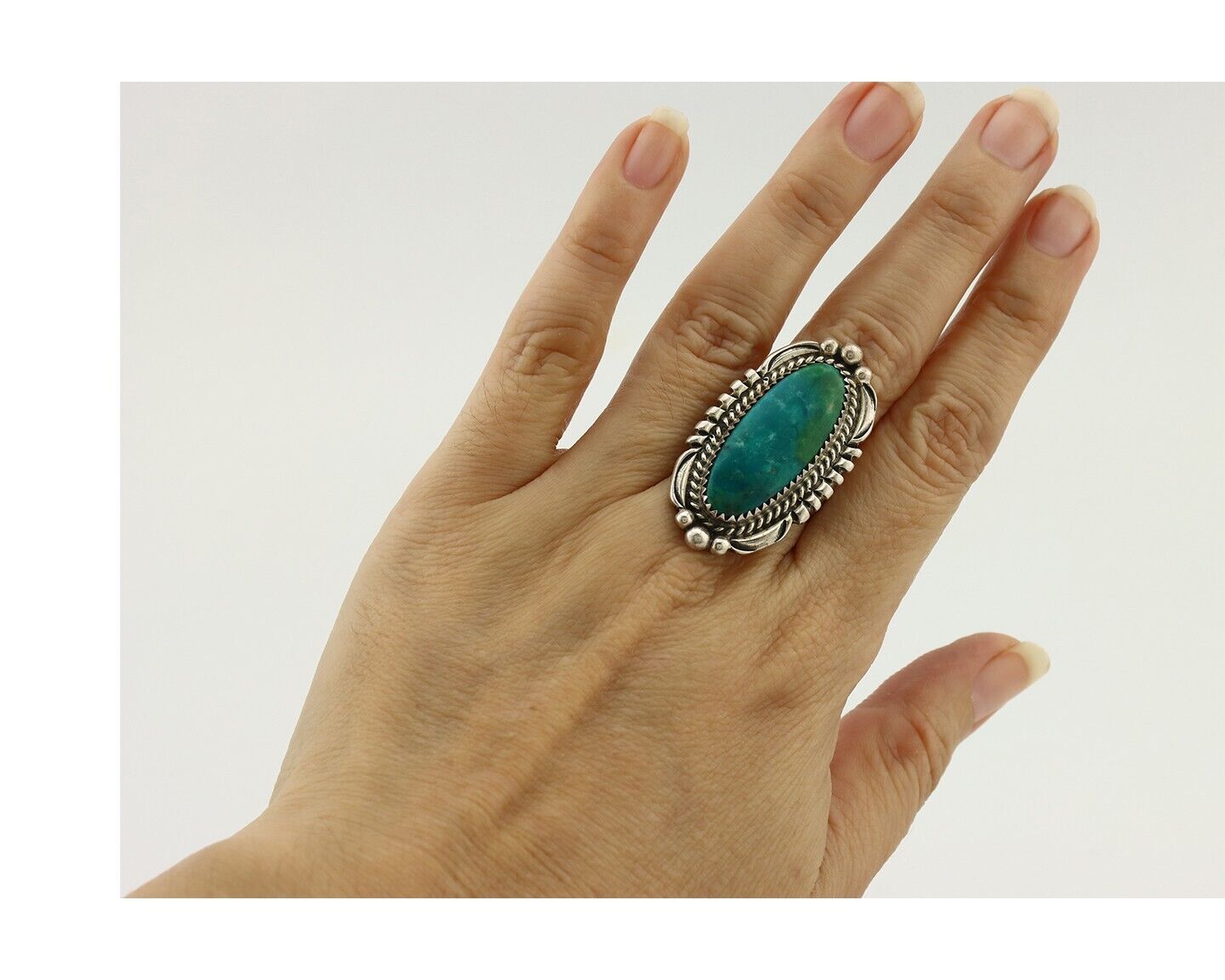 Navajo Ring 925 Silver Natural Blue Turquoise Native American Artist C.80's
