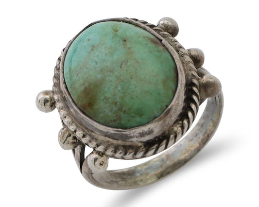 Navajo Ring 925 Silver Natural Blue Turquoise Artist Signed MC C.80's
