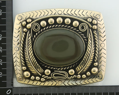 Navajo Belt Buckle .999 Nickel Agate Native Artist Handmade 2.5 x 3.0 in C.80s
