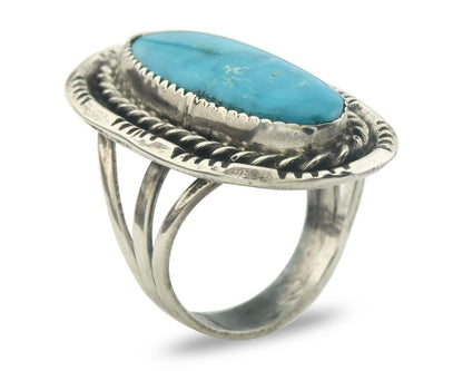 Navajo Ring 925 Sterling Turquoise Handmade Signed Jack Tom C.80's Size 7.75