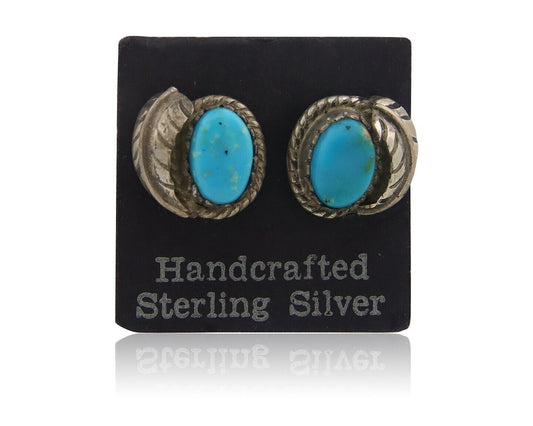 Navajo Earrings 925 Silver Natural Turquoise Native American Artist C.80's