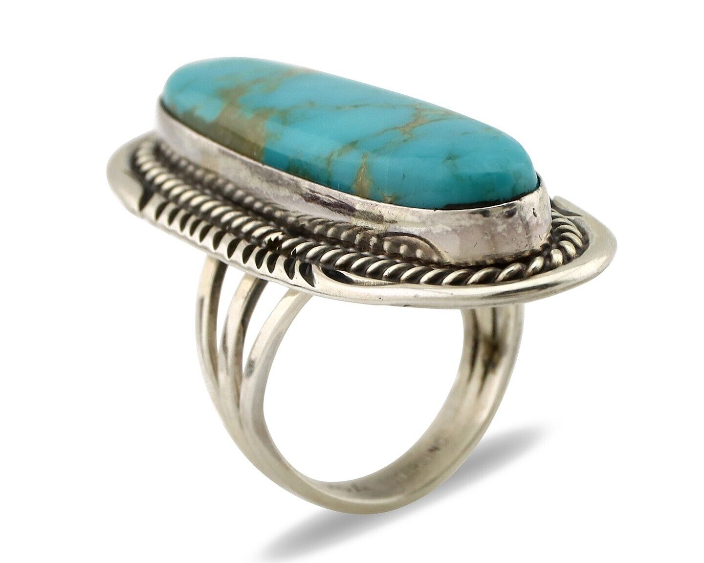 Navajo Ring 925 Silver Natural Mined Turquoise Artist Signed USA C.80s
