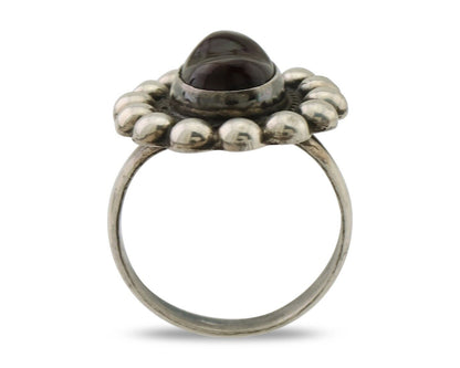 Navajo Handmade Ring 925 Silver Natural Fire Opal Native Artist Size 7.5 C.80's