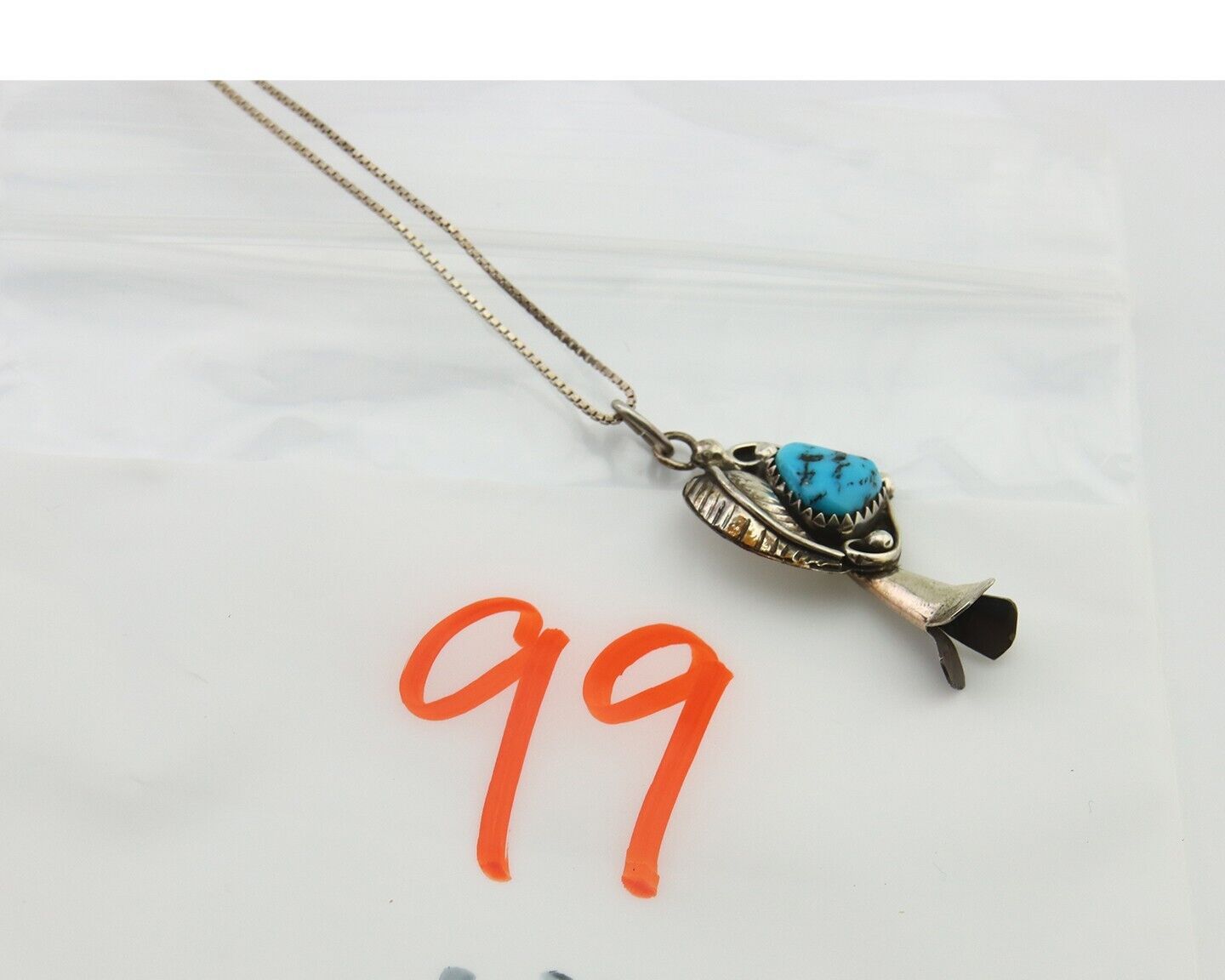 Navajo Necklace 925 Silver Natural Turquoise Artist Signed #14 C.80's