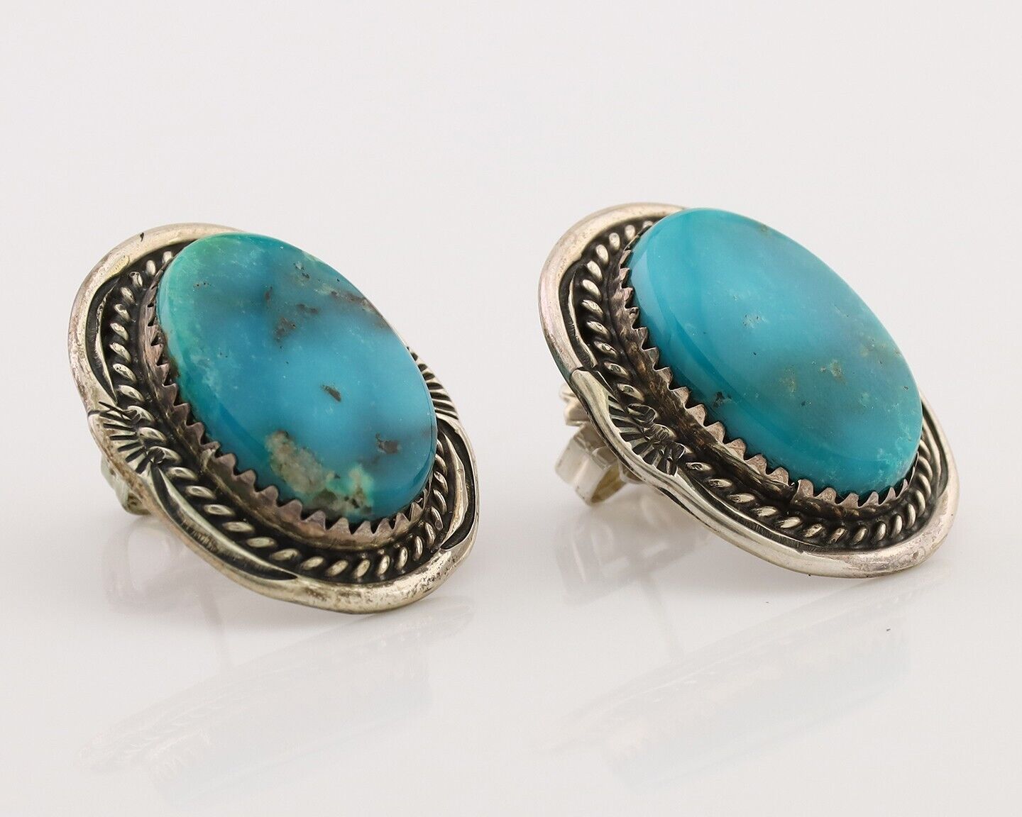 Navajo Earrings 925 Silver Mined Turquoise Artist Signed M Begay C.80's