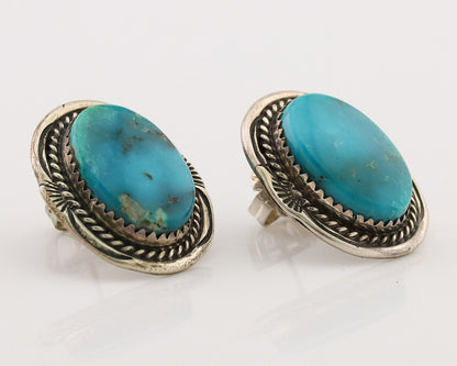 Navajo Earrings 925 Silver Mined Turquoise Artist Signed M Begay C.80's