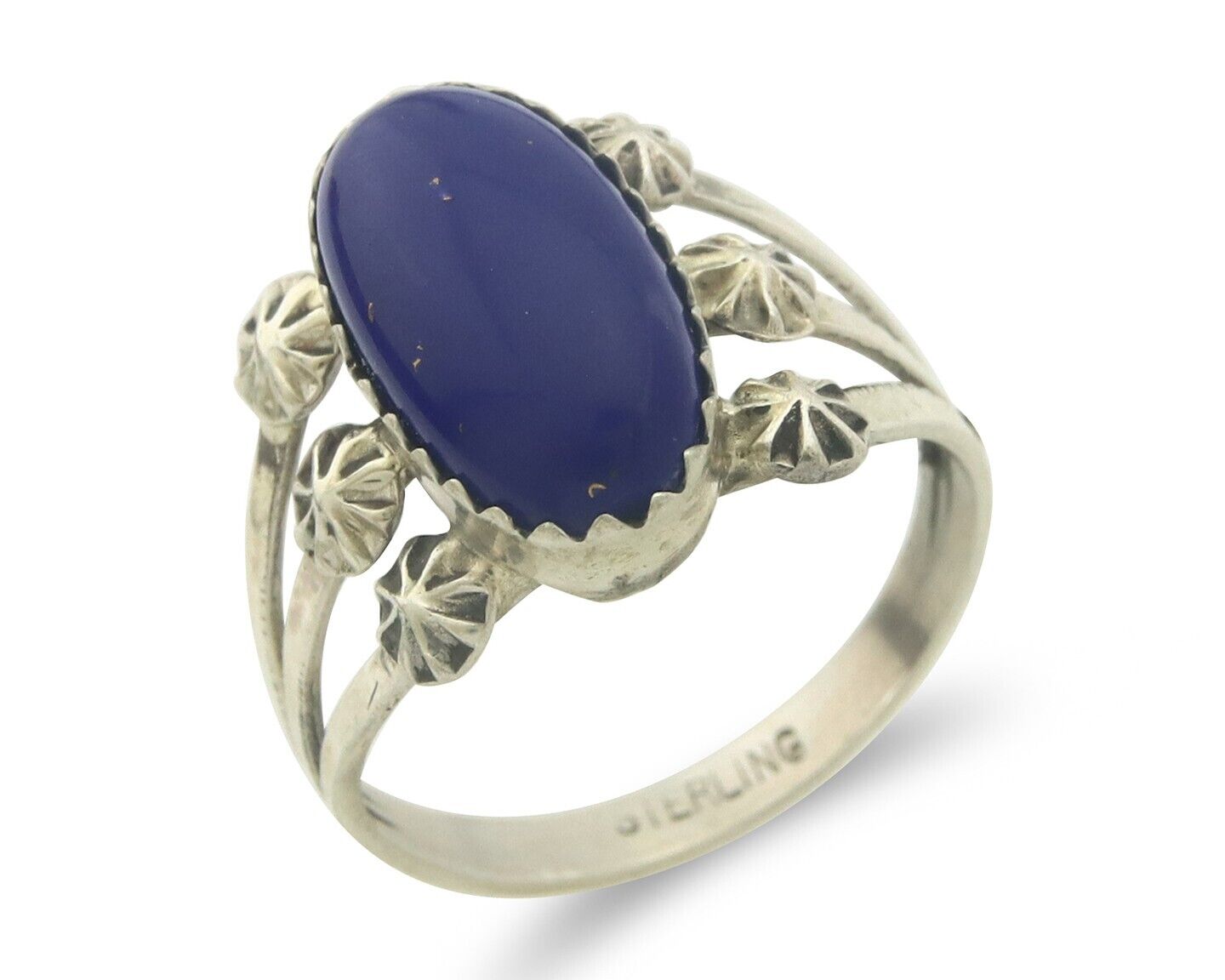 Navajo Ring 925 Sterling Natural Lapis Handmade Native Artist C.80's