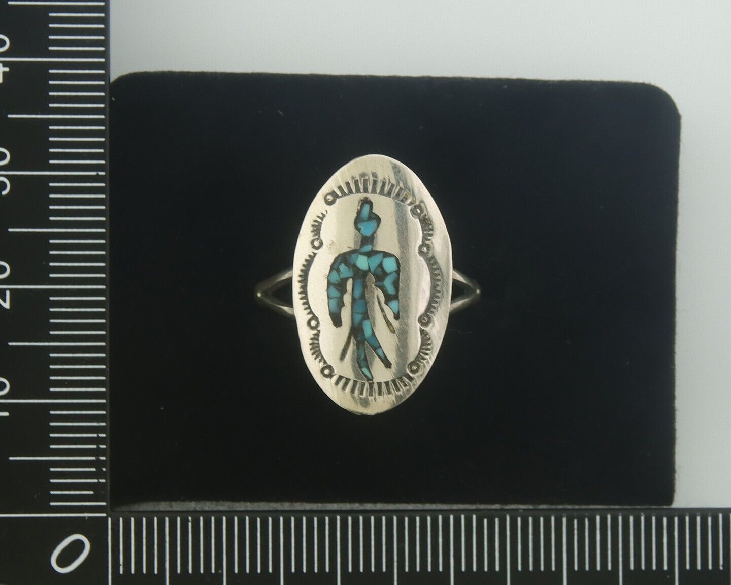 Navajo Ring 925 Sterling Natural Chip Inlay Blue Turquoise C.80's Size 7.75