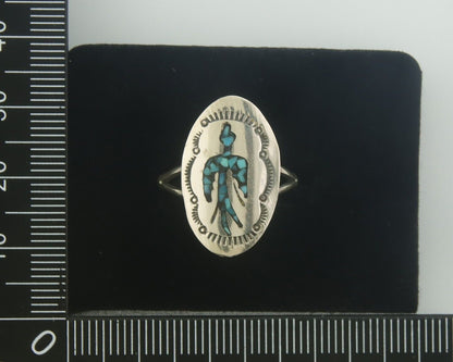 Navajo Ring 925 Sterling Natural Chip Inlay Blue Turquoise C.80's Size 7.75