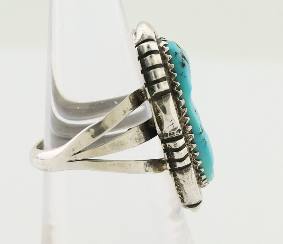 Navajo Ring 925 Silver Hand Cut Turquoise Native American Artist C.80's