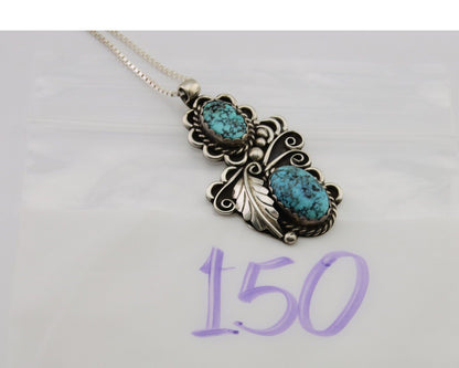 Navajo Necklace 925 Silver Natural Turquoise Artist Signed Fred Guerro C.80's