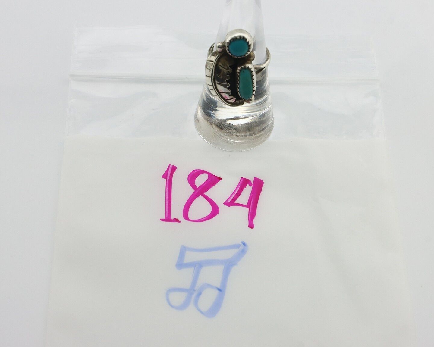 Navajo 2 Stone Ring 925 Silver Kingman Turquoise Native American Artist C.80's