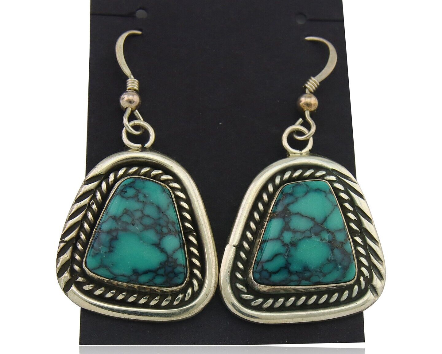 Navajo Earrings 925 Silver Natural Turquoise Artist Signed Sun West C80s