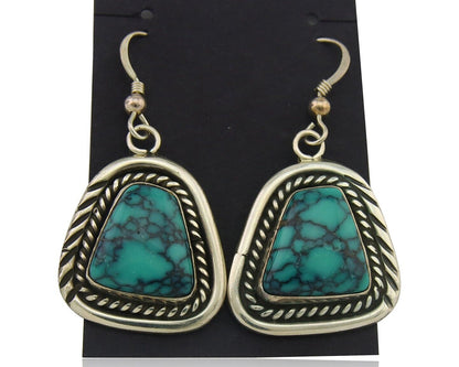 Navajo Earrings 925 Silver Natural Turquoise Artist Signed Sun West C80s