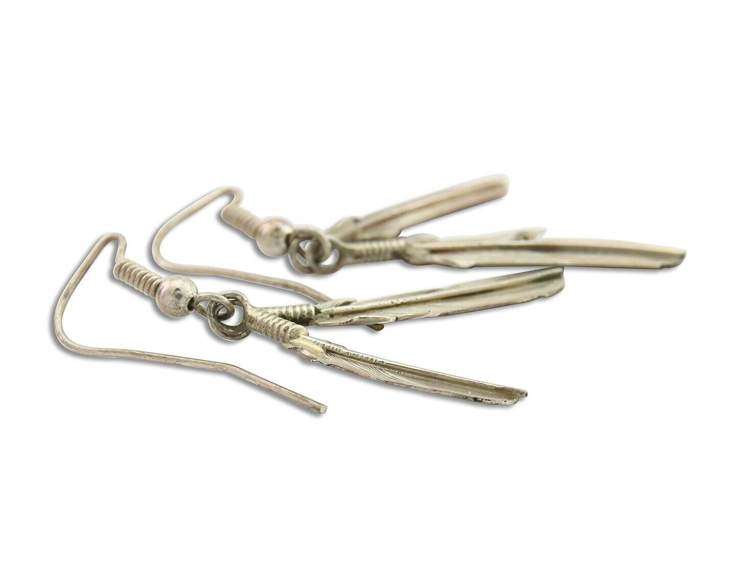 Navajo Earrings 925 Silver Dangle Eagle Feather Native American Artist C.80's