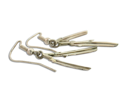 Navajo Earrings 925 Silver Dangle Eagle Feather Native American Artist C.80's