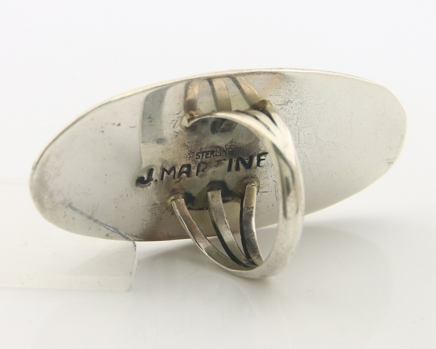 Navajo Ring 925 Sterling Turquoise Hand Stamped Signed J Martinez C.80's Sz 6.75