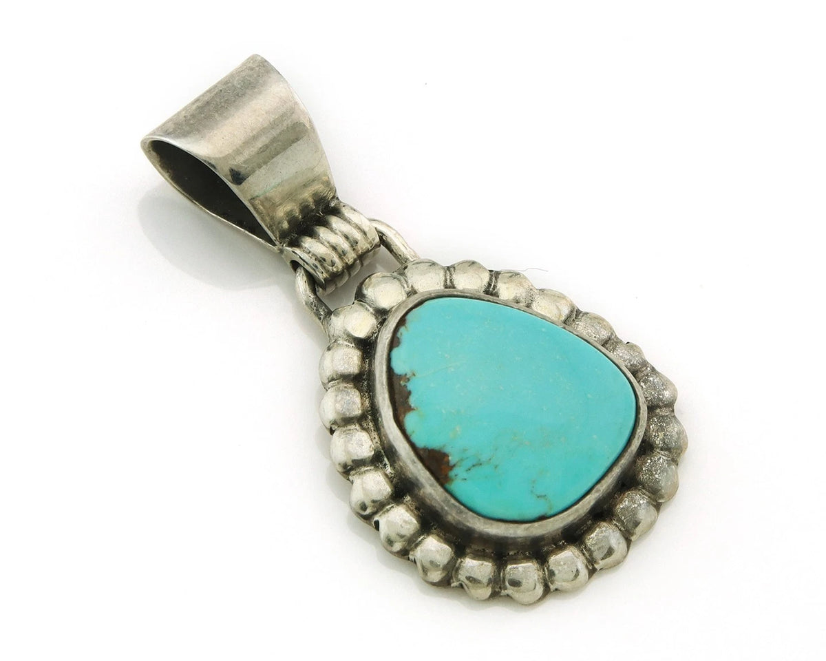 Navajo Pendant 925 Sterling Silver Natural Turquoise Vintage Signed Rabbit Stick