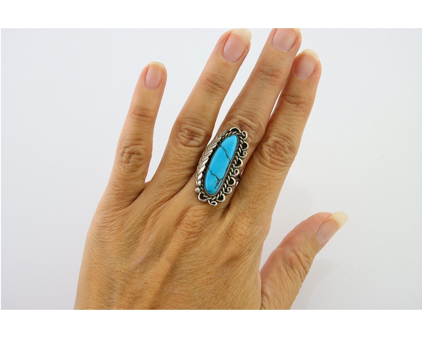 Navajo Ring .925 Sterling Blue Turquoise Artist Signed R Yazzie C.80's
