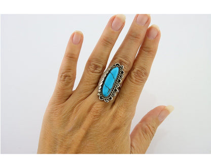Navajo Ring .925 Sterling Blue Turquoise Artist Signed R Yazzie C.80's
