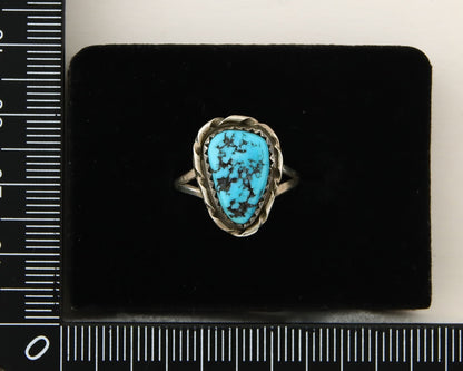 Navajo Ring 925 Sterling Natural Mined Blue Nugget Turquoise C.80's Size 6.0