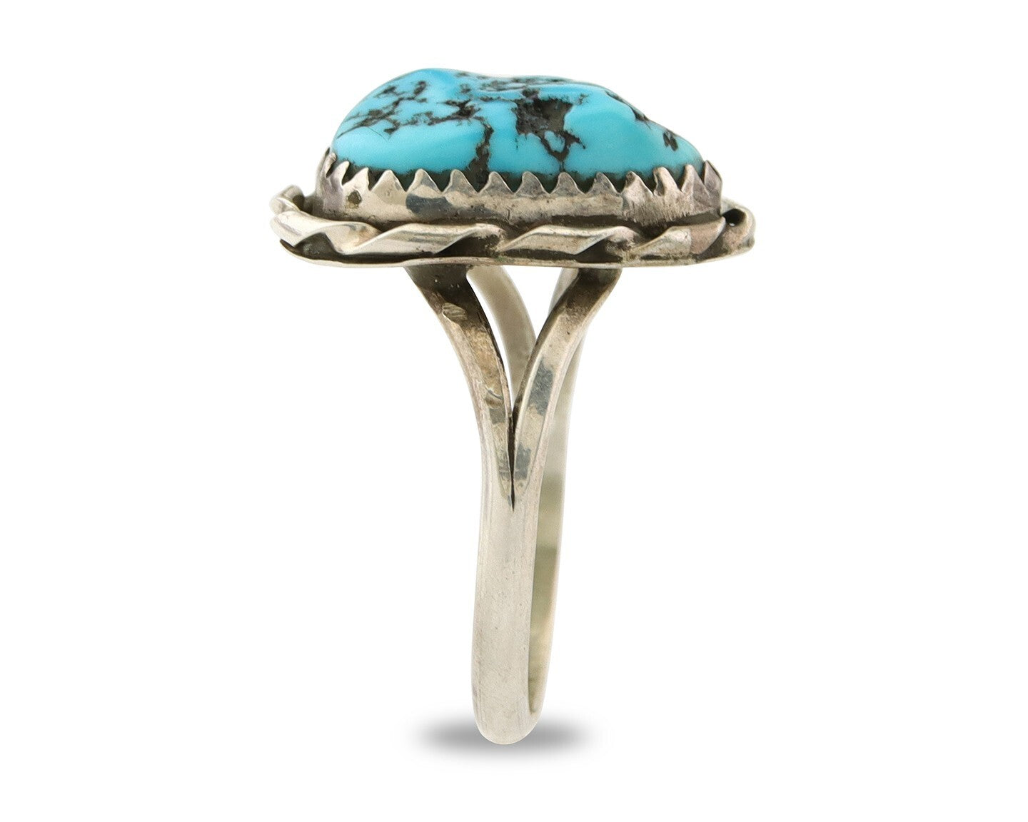 Navajo Ring 925 Sterling Natural Mined Blue Nugget Turquoise C.80's Size 6.0