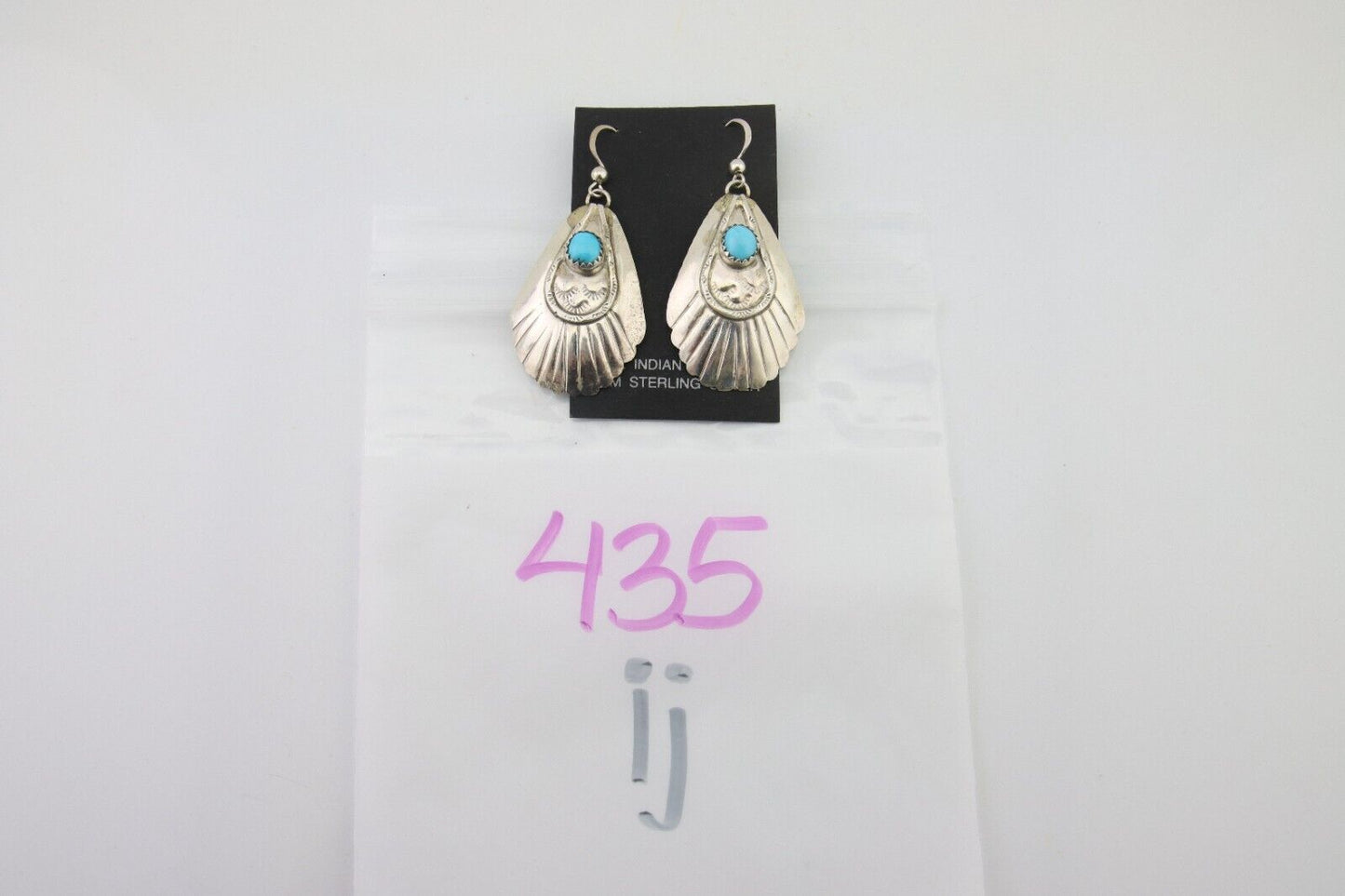 Navajo Earrings 925 Silver Turquoise Artist Signed Dean Brown C.80's