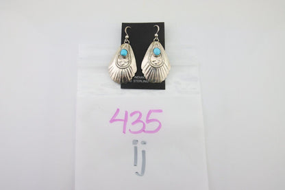 Navajo Earrings 925 Silver Turquoise Artist Signed Dean Brown C.80's