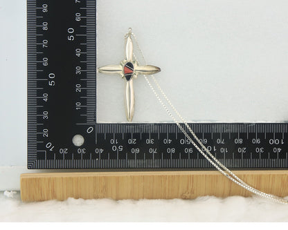 Navajo Cross Necklace Sterling Silver Authentic Natural Gemstones Signed M