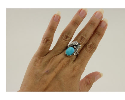 Navajo Handmade Ring 925 Silver Turquoise Signed LS C.80's