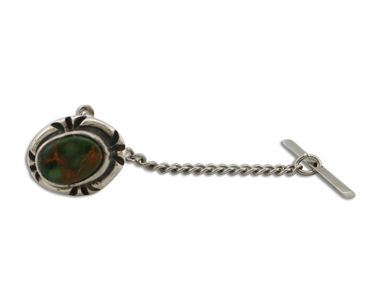 Navajo Tie Tack 925 Silver Natural Mined Turquoise Native American Artist C.80's