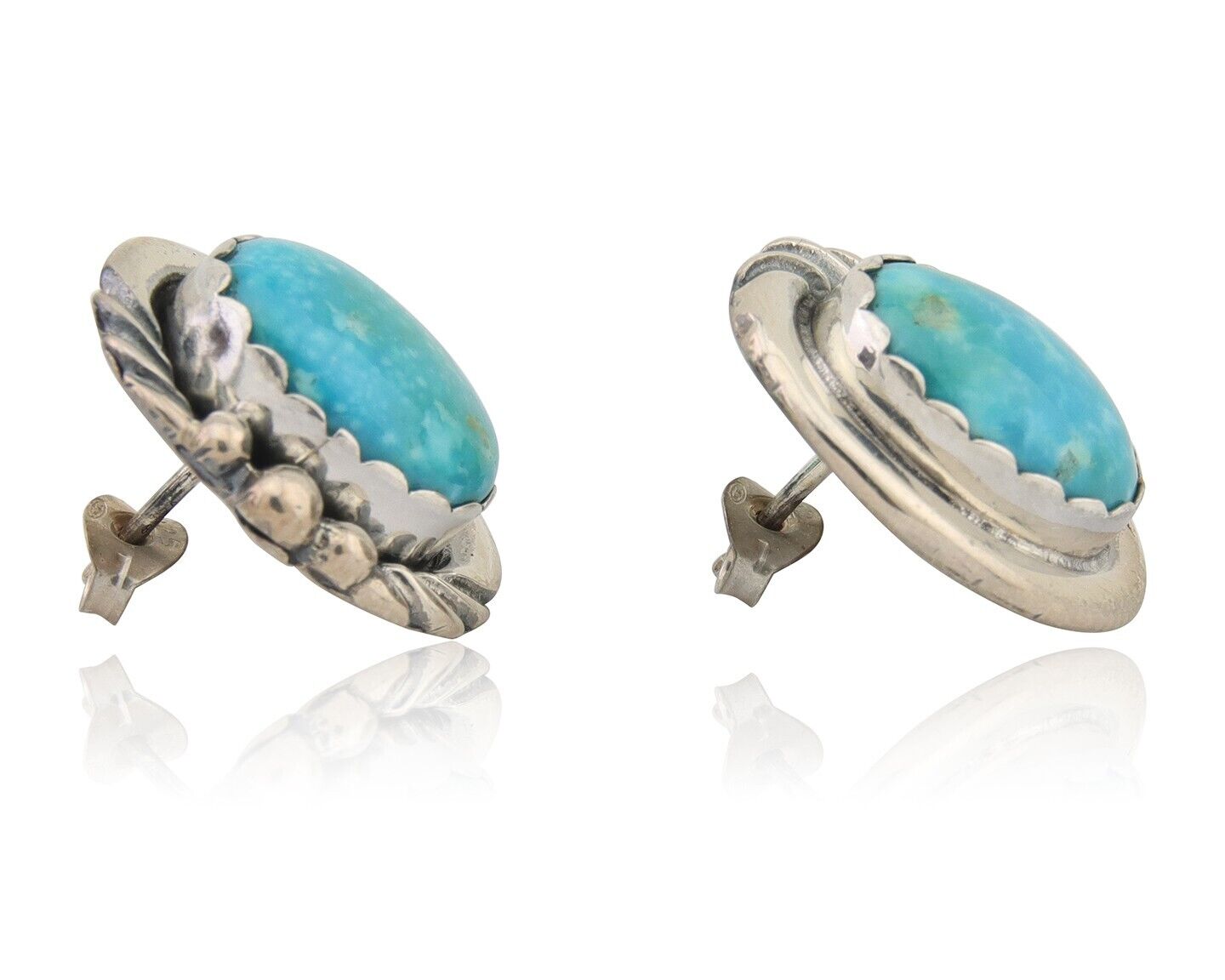 Navajo Earrings 925 Blue Kingman Turquoise Native American Artist C80s