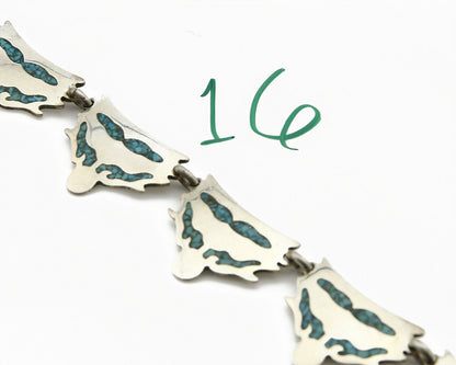 Mexican Artist TM .925 Silver Blue Turquoise Chip Inlay Bracelet