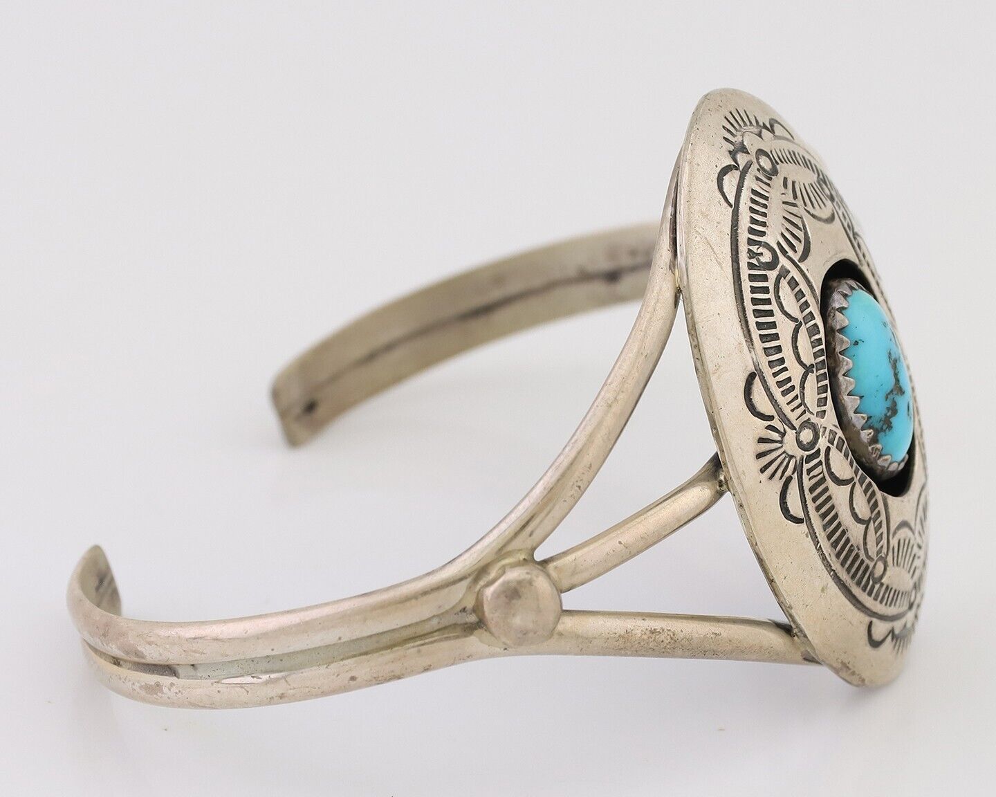 Navajo Bracelet 925 Silver Sleeping Beauty Turquoise Signed IHMJ C.80's