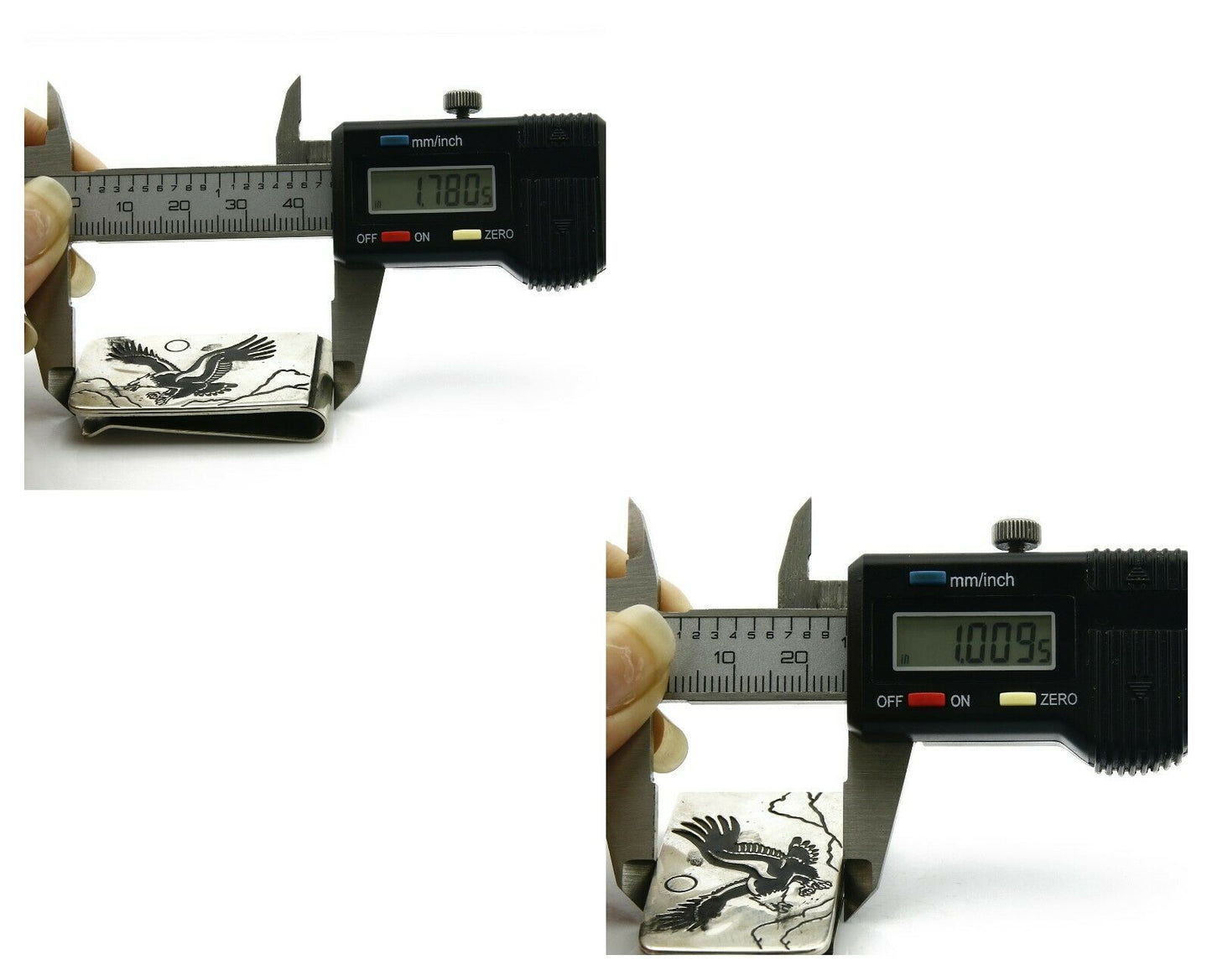 Navajo Money Clip .925 Silver & Nickle Hand Stamped Artist Native C.80's-90's