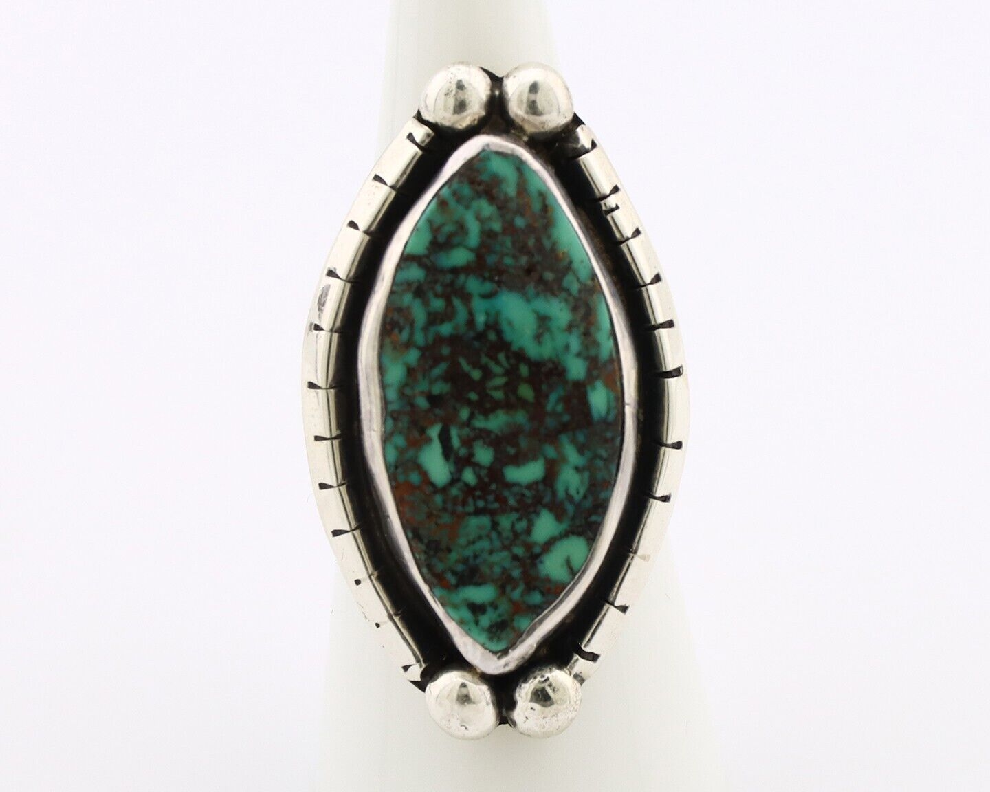 Navajo Ring 925 Silver Spiderweb Turquoise Artist Signed MP C.80's