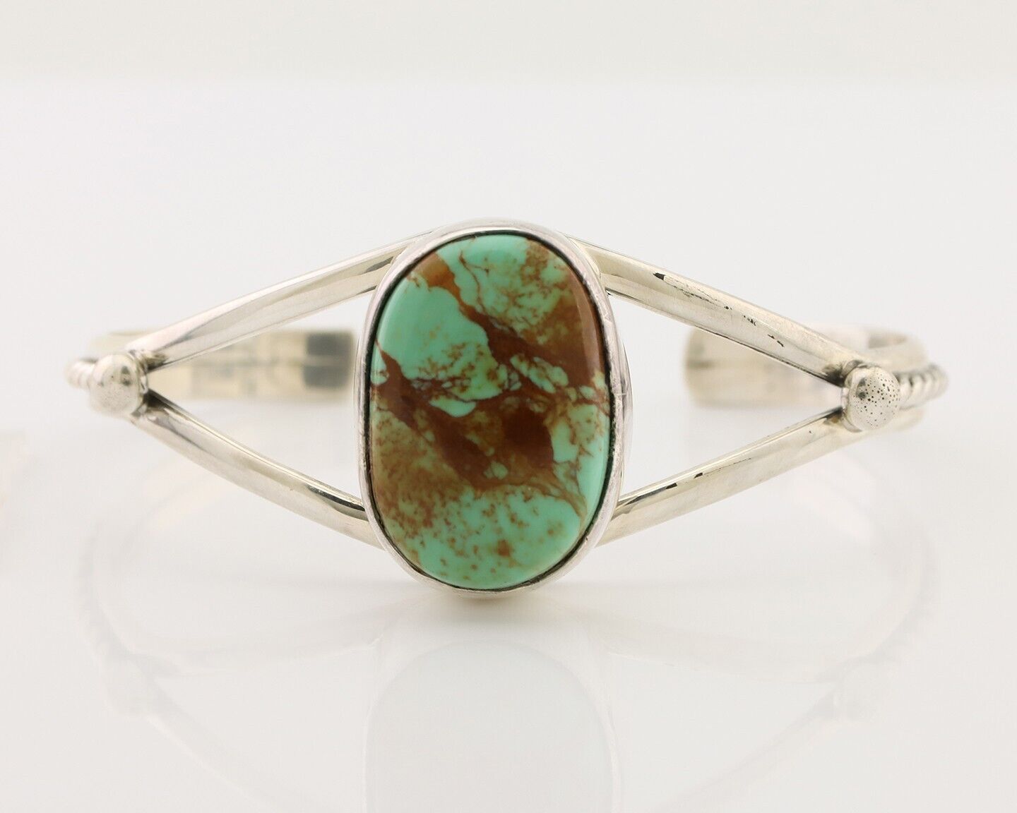 Navajo Cuff Bracelet 925 Silver Natural Blue Turquoise Artist Signed Gecko C.80s