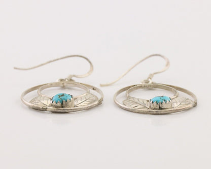 Navajo Handmade Dangle Earrings 925 Silver Blue Turquoise Native Artist C.80's