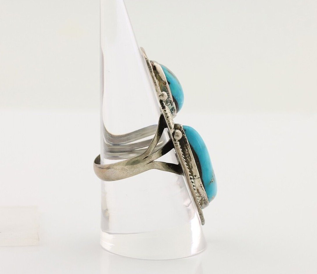 Navajo Handmade Ring 925 Silver Natural Tuquoise Artist Signed Tom Willeto C.80s