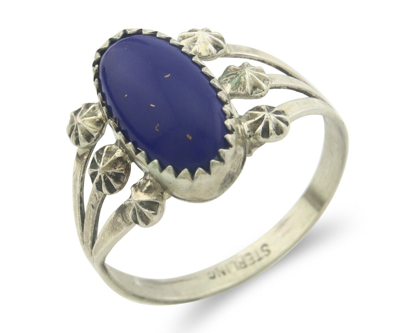 Navajo Ring 925 Sterling Natural Lapis Handmade Native Artist C.80's