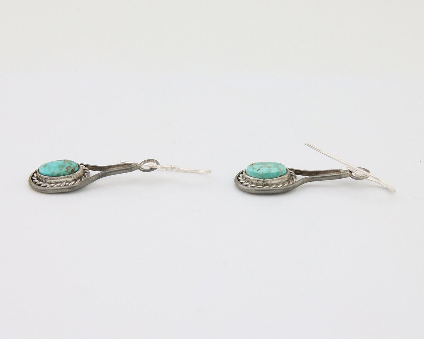 Navajo Dangle Earrings 925 Silver Natural Turquoise Native American Artist C.80s