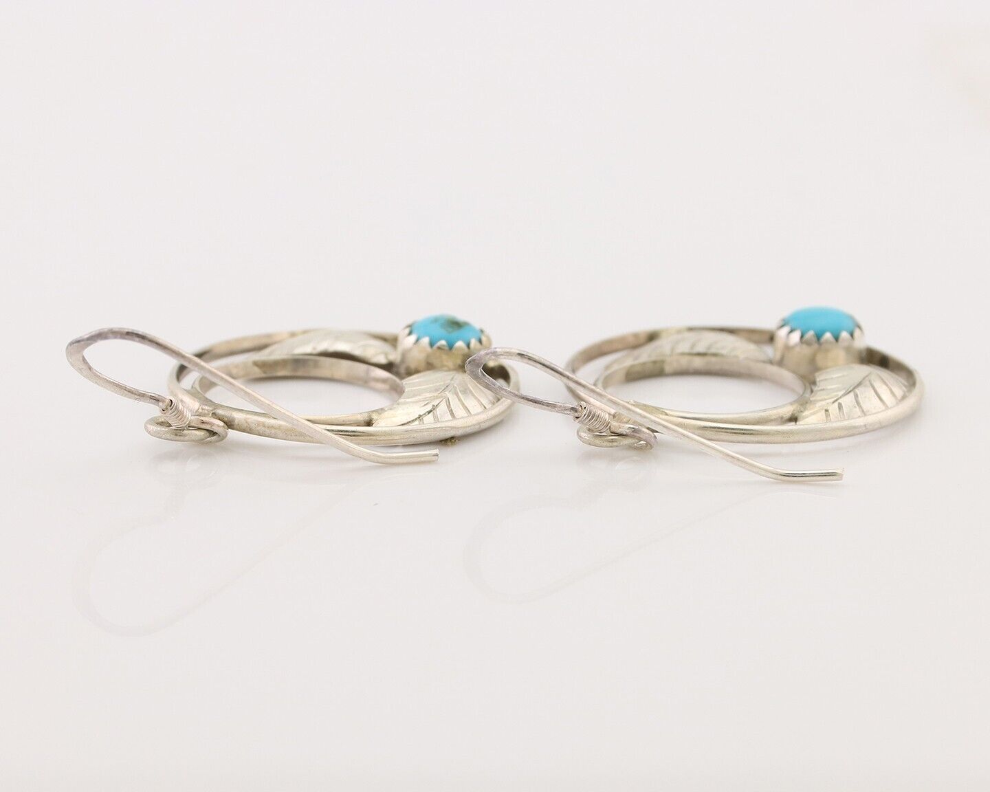 Navajo Handmade Dangle Earrings 925 Silver Blue Turquoise Native Artist C.80's