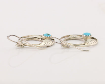 Navajo Handmade Dangle Earrings 925 Silver Blue Turquoise Native Artist C.80's