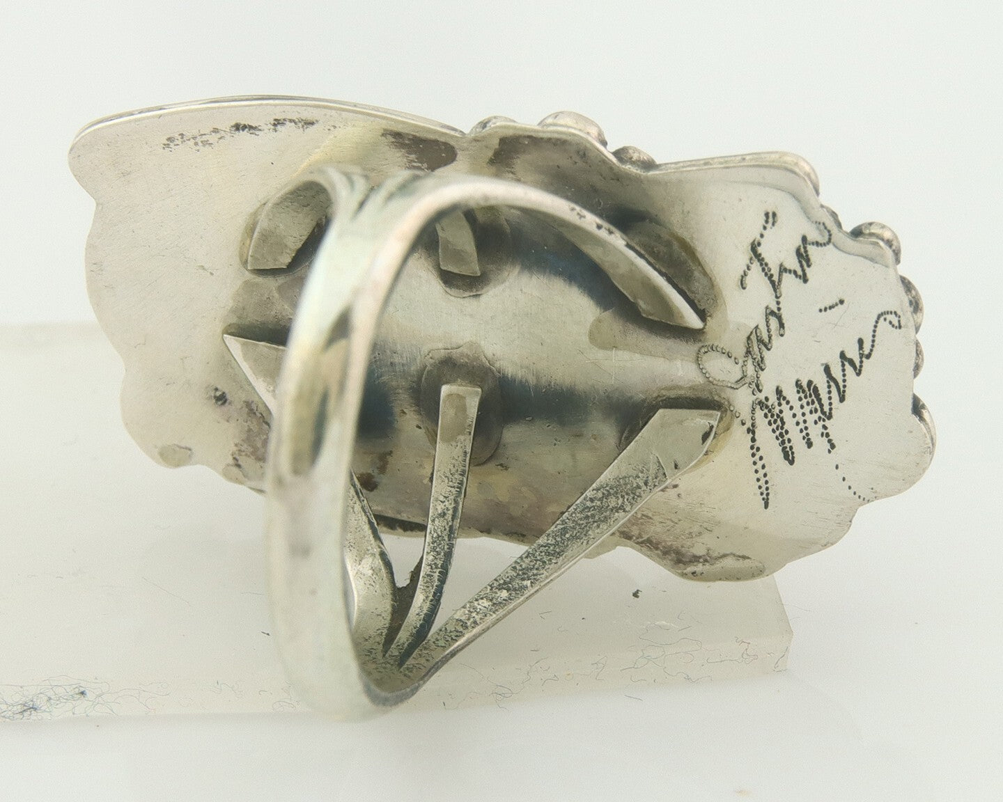 Navajo Ring 925 Sterling Natural Coral & Turquoise Signed JM C.80's Size 9.0