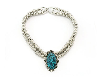 Navajo Horse Head Necklace Sterling Silver Turquoise Vintage Johnny Blue Jay