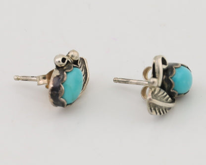 Navajo Handmade Earrings 925 Silver Natural Turquoise Native Artist C.80's