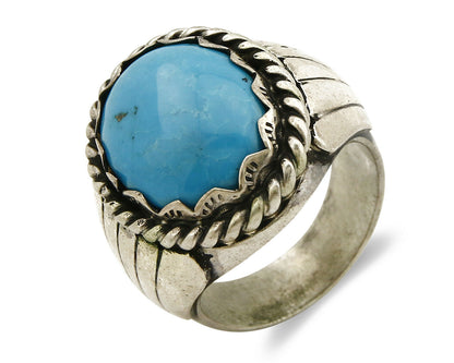 Navajo Ring .925 SOLID Silver Kingman Turquoise Signed Artist TeePee C.80's