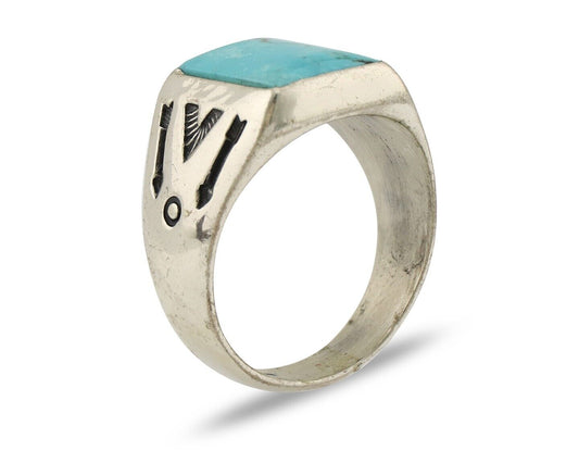 Navajo Ring 925 Silver Kingman Turquoise Signed Sun West Silver Company C.80's
