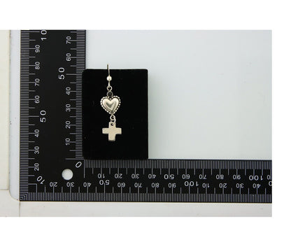 Navajo Earrings 925 Silver Heart Cross Natural Onyx Native American Artist C.80s